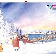 Aquarellbild mit Weihnachtsmann und Schnee